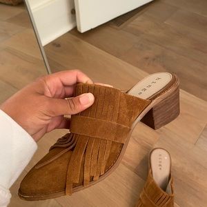 Hinge suede mules